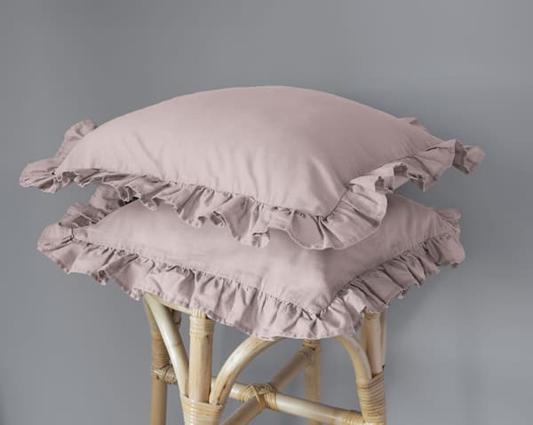 Bomuldspudebetræk 40x40 Pure med flæser Pudderrosa 2 stk.