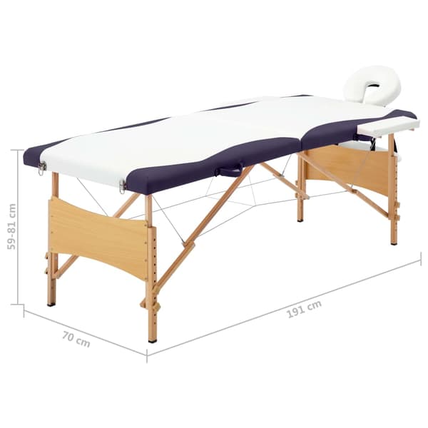 vidaXL foldbart massagebord, 2-zoner, træ, hvid og lilla