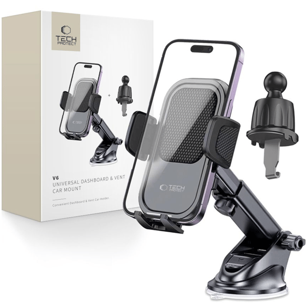 TECH-PROTECT V6 UNIVERSAL BILHOLDER TIL INSTRUMENTBRÆT OG VENTILATION, SORT