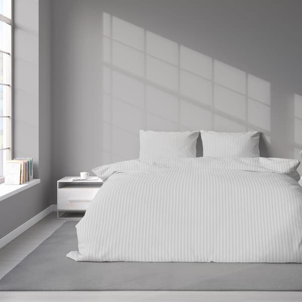 Satin Sengesæt 160x200 Glat med Premium Striber Sølv