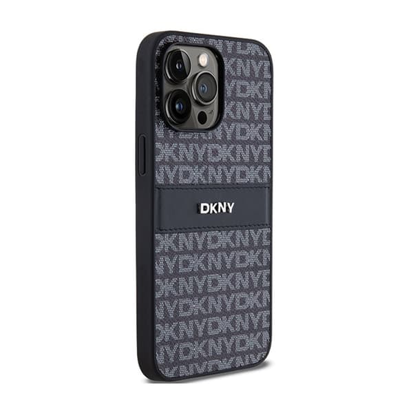 DKNY Læder Mono Stripe & Metal Logo - iPhone 14 Pro Etui (Sort)