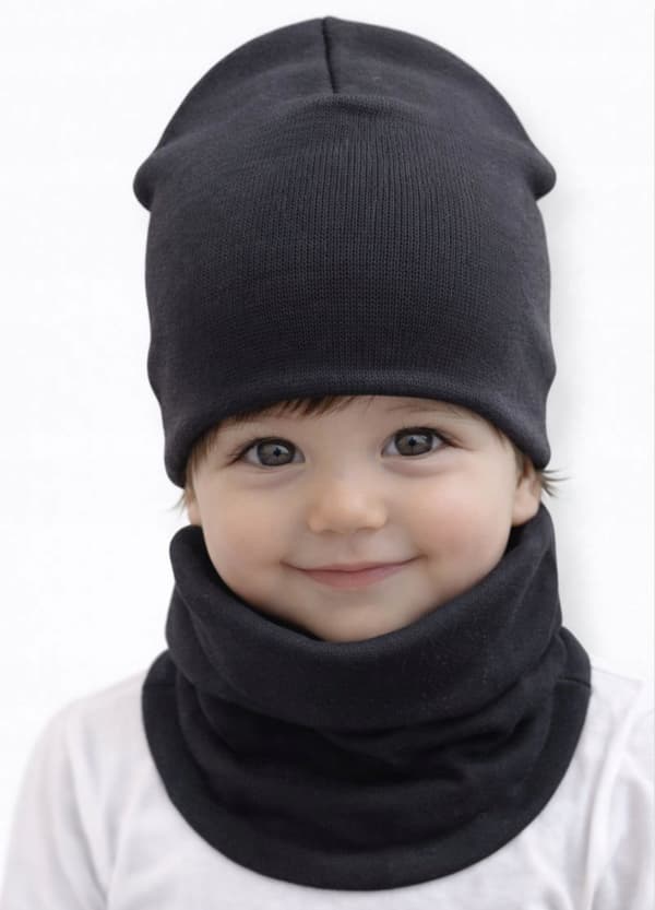 Set MÖSSA + HALSDUK 74-80-86 babyset 40/44 VÅR SVART