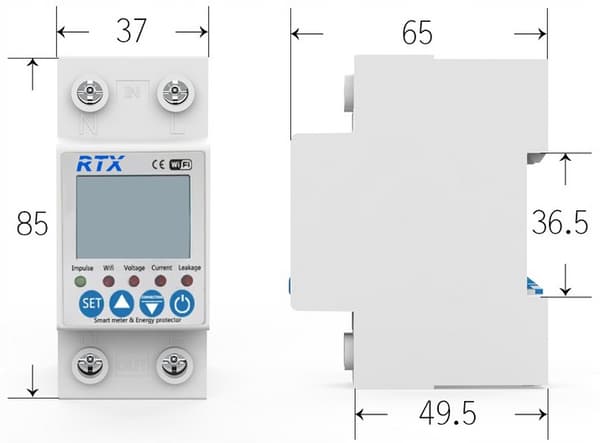 RTX Energimåler Strøm Wattmeter Måling op til 63A TUYA WiFi DIN