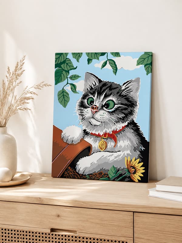 MALING EFTER TAL MED RAMME Billeder til maleri - Sjov kat 40 x 50 cm