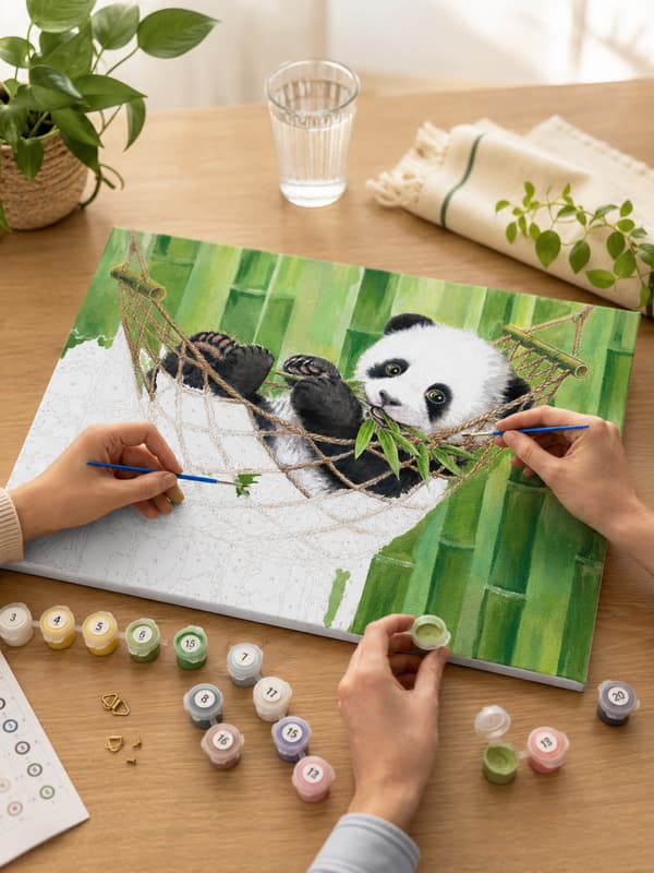 Målning med siffror med ram söt panda 50x40 cm