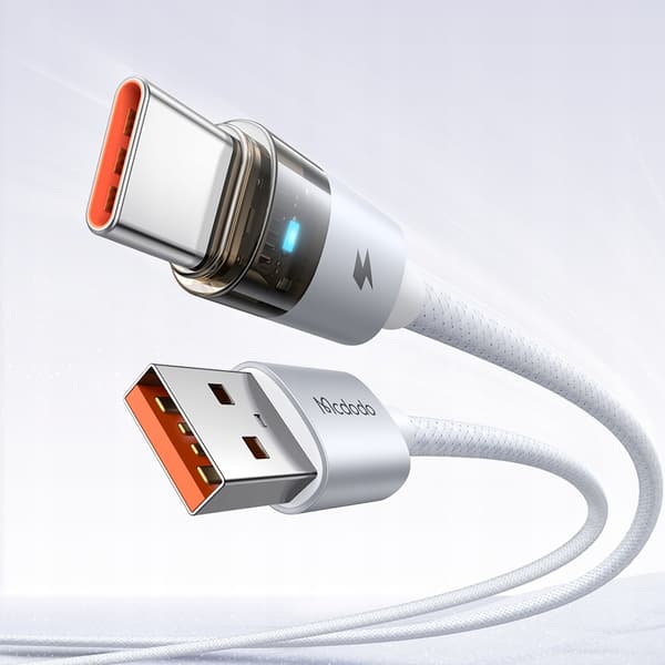 MCDODO KABEL USB-A USB-C SNABBLADDNING USB TYP C 6A 100W 1M LED VIT