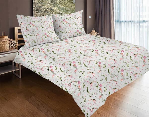 Satin Sengesæt 220x200 EKSKLUSIVT 42 Lyserøde Blomster