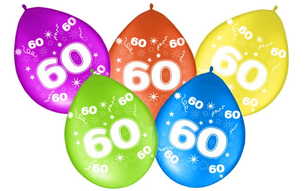Ilmapallot käänteispainatuksella numero 60 SIXTY 5 kpl