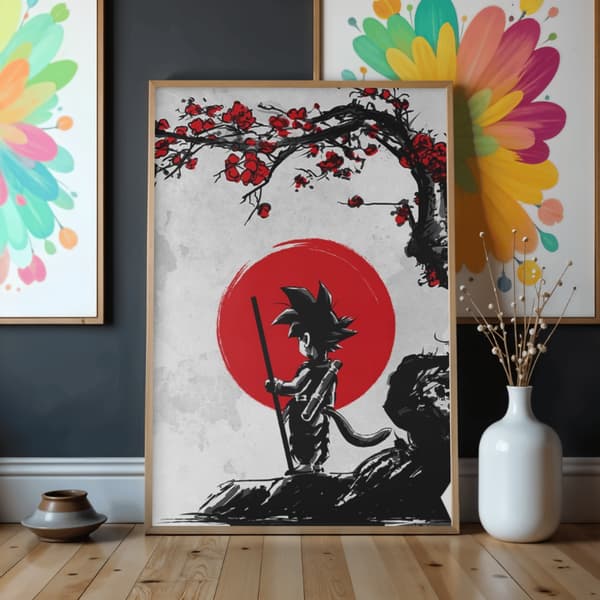 Måla efter nummer-bild med ram Goku och den röda månen 50x70 cm