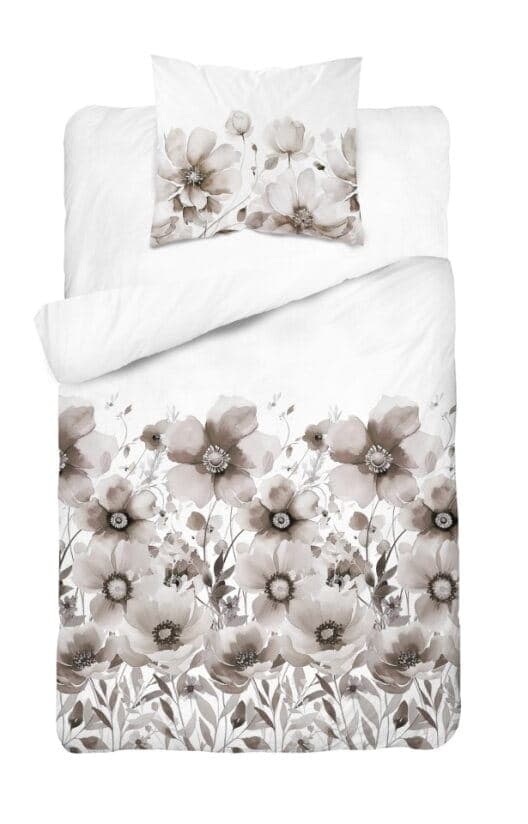 Satin Sengetøj 140x200 Beige Blomster