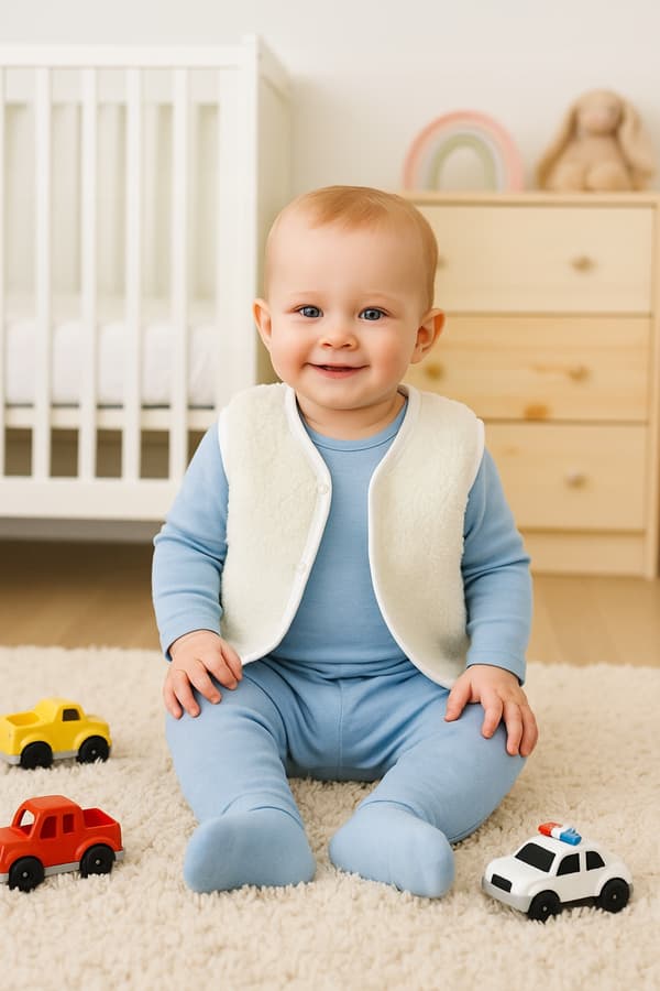 Varm babyväst 62 ärmlös krämig lammjacka