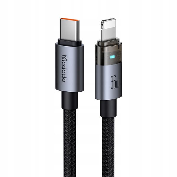 MCDODO USB-C-KABEL SNABBLADDNING FÖR IPHONE LIGHTNING 36W 1M LED SVART