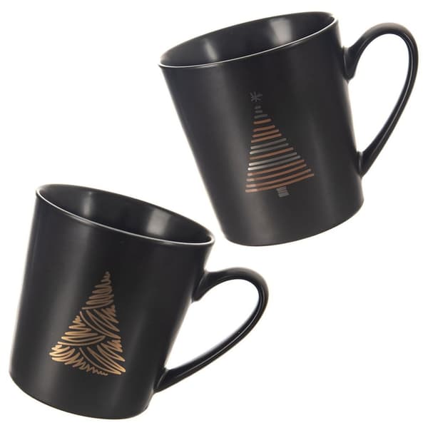 Sort porcelænskrus juletræ 500 ml