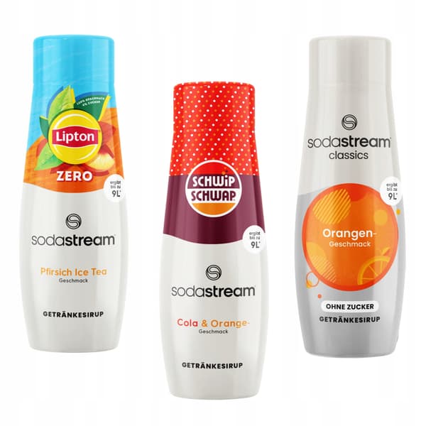 Sodastream-siruperit: Lipton Ice Tea Persikka Zero, Schwip Schwap, Oranssi Zero