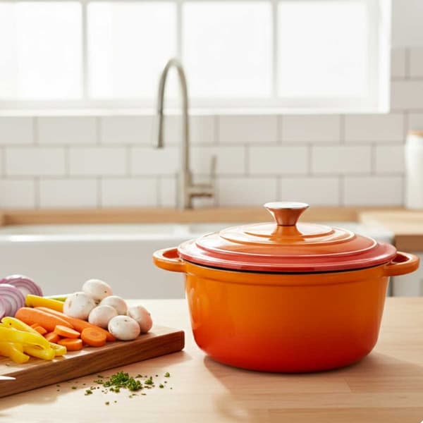 EMALJEREDE STØBEJERNSGRYDE 24CM 4L HAGE ORANGE