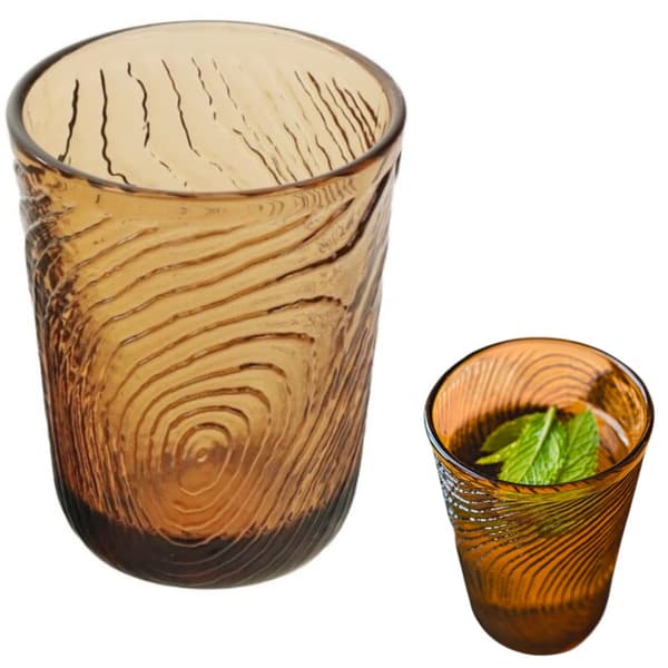 GLAS TIL VAND, GRINKS, JUICE 250ml, TRÆSKIVEMØNSTER, ARBRE BRUN