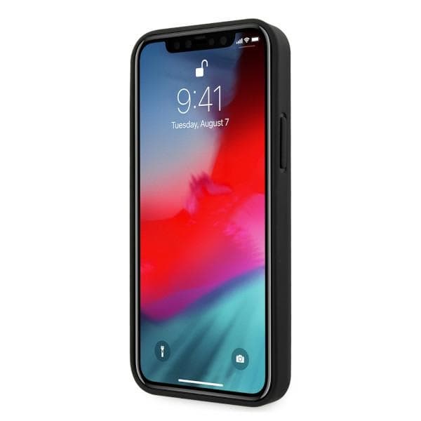 BMW BMHCP12LRSCSK cover til iPhone 12 Pro Max 6,7 sort/sort hårdt cover til læder med perforerede sider