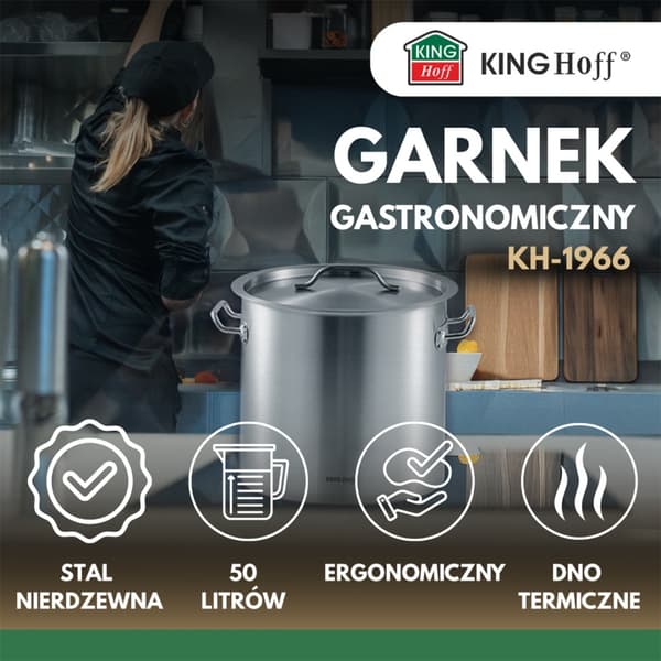 GASTRONOMISK GRYTA MED STÅLLOCK 50L KINGHOFF KH-1966
