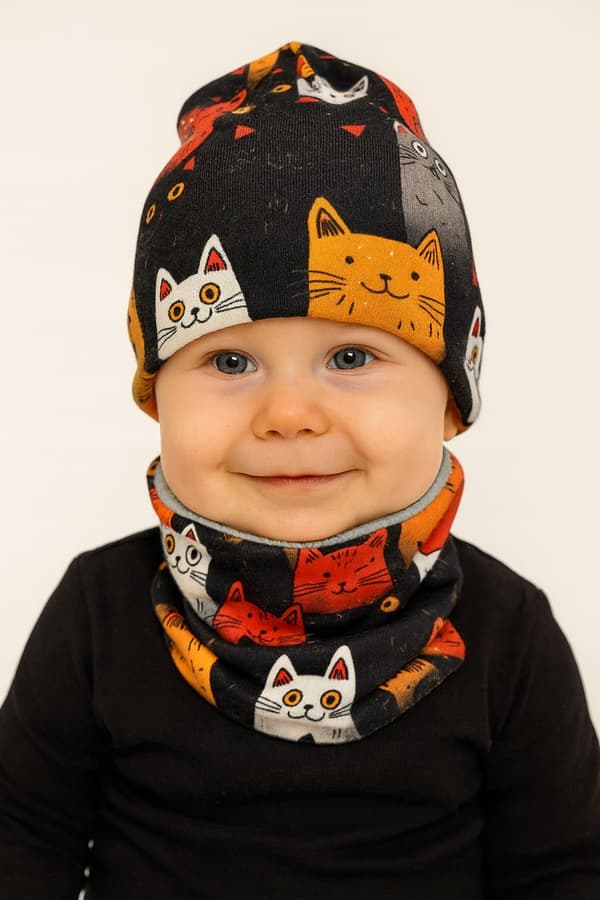 Babyset mössa + halsduk 74-86 varm 40-44 höstkatter