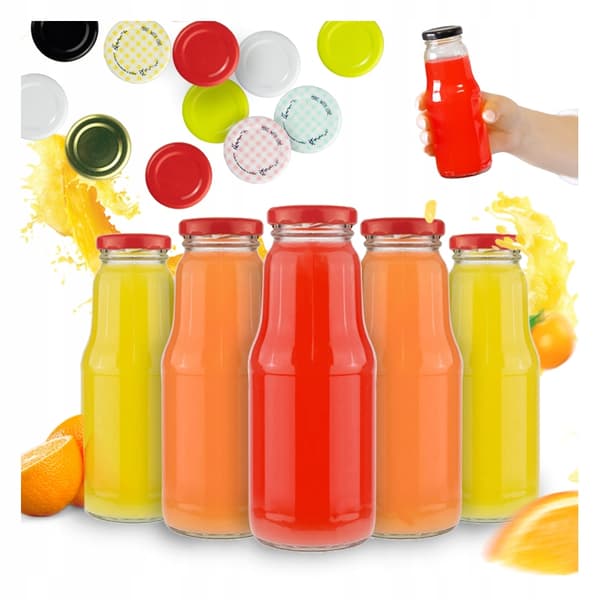 100x Glasflaskor för juice FRUKT 300ml + LOCK juiceflaska