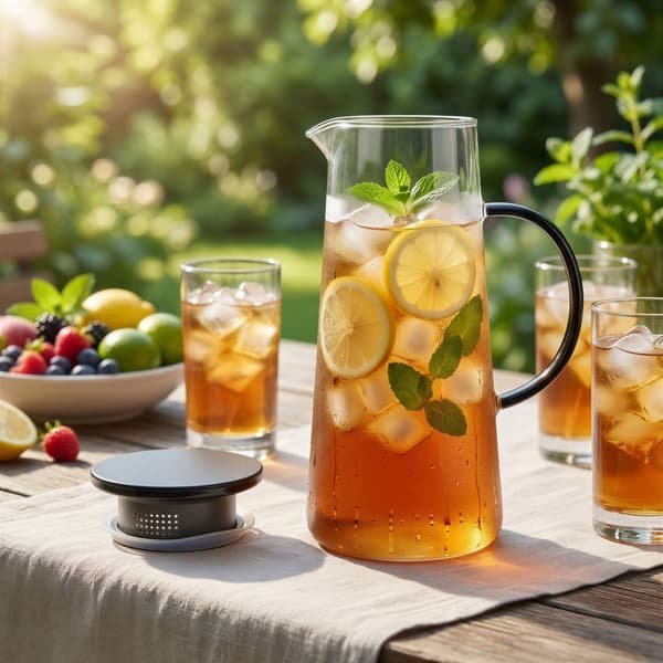 GLASKANDE TIL KAFFE, TE, VAND, JUICE 1,3L MED SORT LÅG 25,5 CM