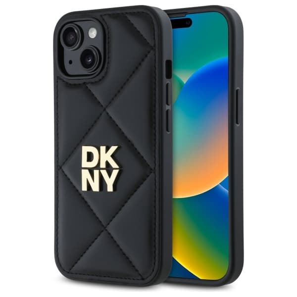 DKNY DKHCP15SPQDSLK iPhone 15 6.1 sort/sort quiltet Stack-logo