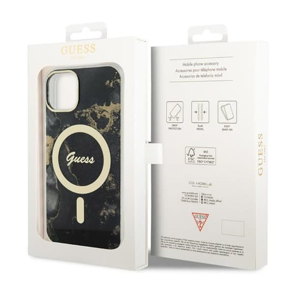 Guess Golden Marble MagSafe - iPhone 14 Plus cover (sort)