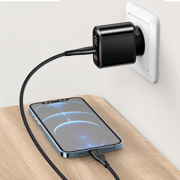 MCDODO SNABB TELEFON VÄGGLADDARE 2X USB USB-C PD 20W METER