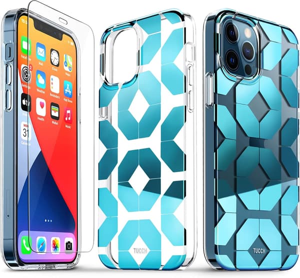 ETUI TIL APPLE IPHONE 12/12 PRO BLÅ MØNSTRE + GLAS