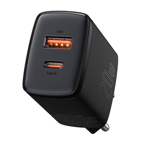 Baseus Compact -pikalaturi, USB, USB-C, 20W (musta)
