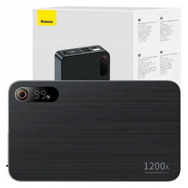 Baseus Pro+ Bilstarter, 12000mAh, 1200A, USB Powerbank (Sort)