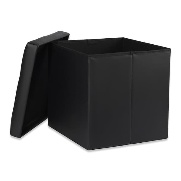 Foldbar puf L med knapper - 38x38x38cm, sort øko-læder
