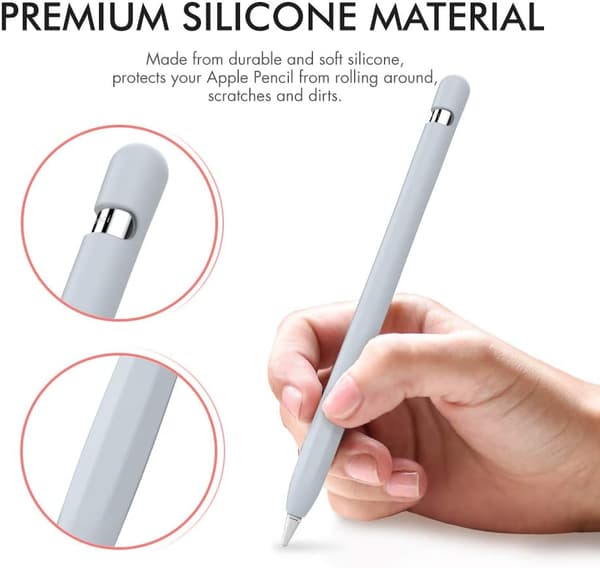 2x ETUI TIL APPLE PENCIL 1-GEN SKRIDSIKKER SILIKONE GRÅ