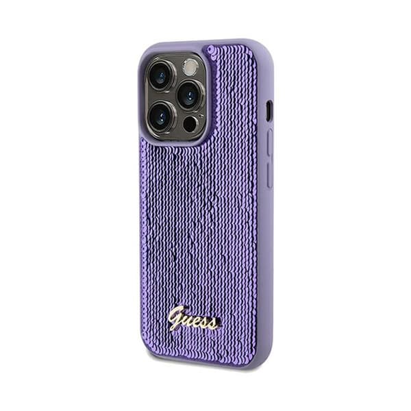 Guess Sequin Script Metal - iPhone 13 Pro -suojakuori (violetti)