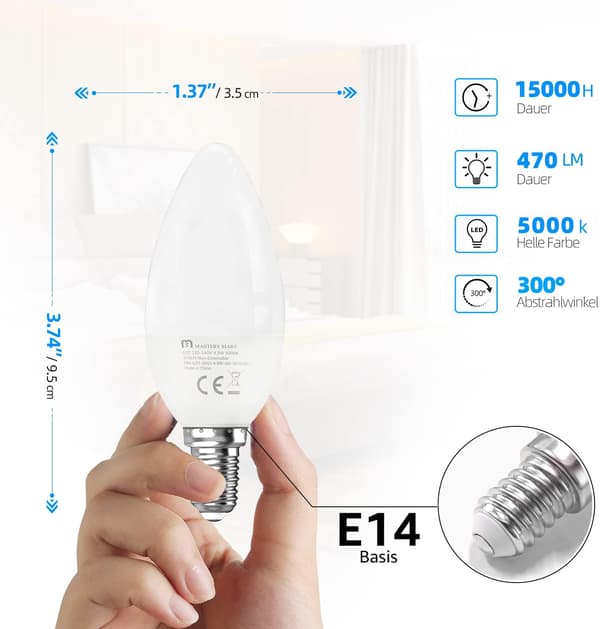 LED-kynttilälamput E14 päivänvalo 4,9 W 5000 K 470 LM 10 kpl