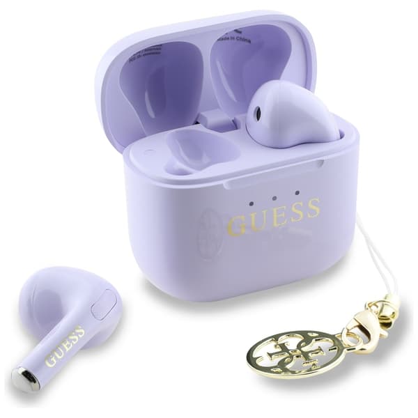 Guess Glossy Effect Printed Classic Logo & Charm Lavendel TWS Hovedtelefoner
