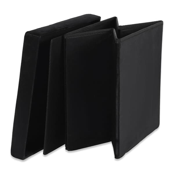 Foldbar puf L med knapper - 38x38x38cm fløjl sort