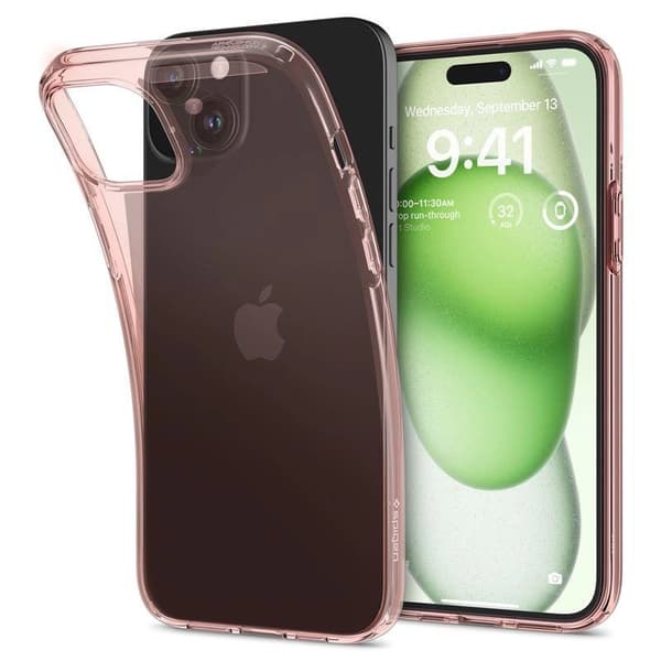 Spigen Crystal Flex cover til iPhone 15 Plus - lyserød og gennemsigtig