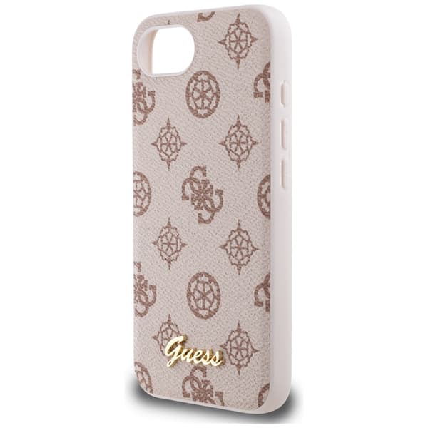 Guess Peony Script Logo MagSafe-cover til iPhone 16e, brunt