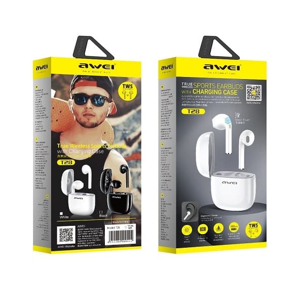 AWEI Bluetooth 5.0 T28 TWS hovedtelefoner + dockingstation sort/sort