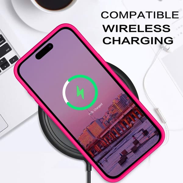 ETUI TIL APPLE IPHONE 14 PRO MAX SILIKONE NEON PINK MED MIKROFIBER