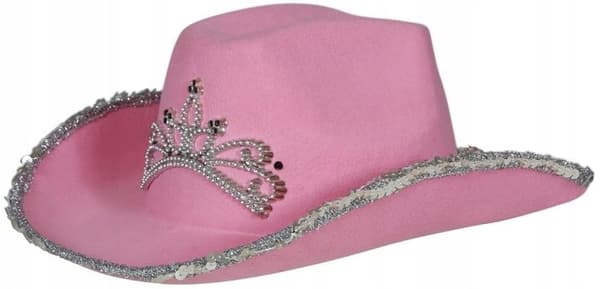 Rosa cowboyhatt med silverdiadem för möhippa