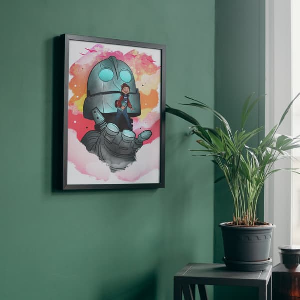 Maleri efter tal Med ramme Stålkæmpe i skyerne 40x50 cm