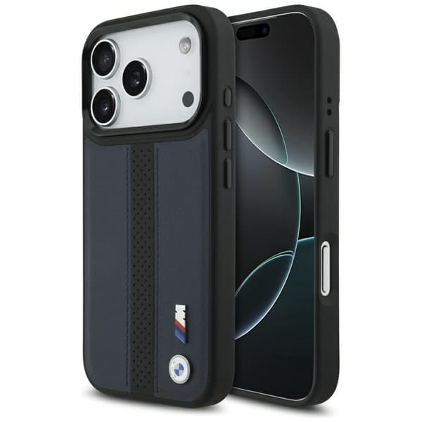 BMW M Perforeret Stribet Logo MagSafe-cover til iPhone 17 Pro Marineblå
