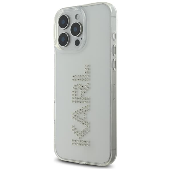 Karl Lagerfeld IML Strass Logo iPhone 16 Pro -kotelo, läpinäkyvä