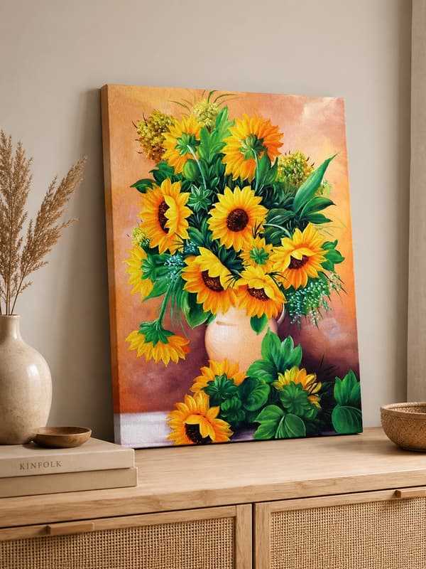 MÅLNING MED SIFFROR Bilder att måla - Solrosor i vas 40x50 cm