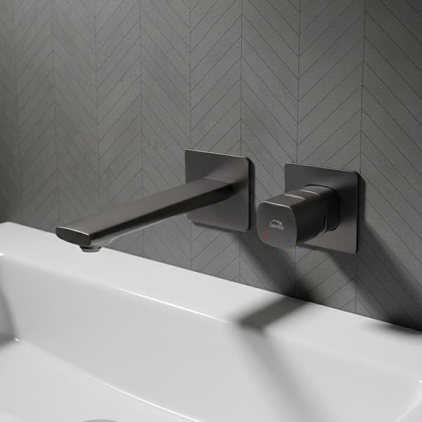 Infälld Handfatsblandare Grafit Set Med Klick-Klack Propp Modern