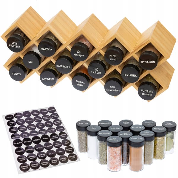 BAMBU KRYDDORGANIZER 14 BURKAR 48 ETIKETTER kök