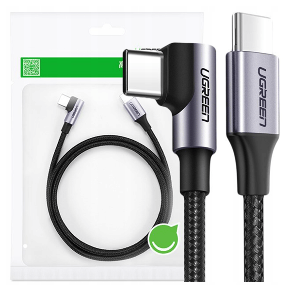 USB-C - USB-C -kaapeli, kulmaliitin UGREEN US255,3A, 60W, 2m (musta)