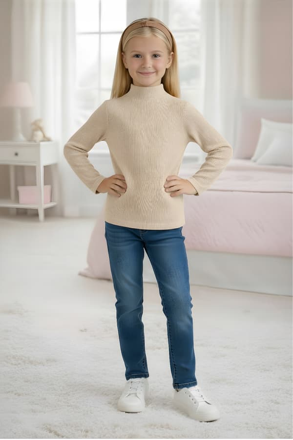 Børne HALV TURTLENECK 134 RIBBET BOMULD ELASTIK DARTOMIK ECRU